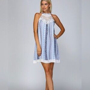 Elegant Blue Lace Halter Dress